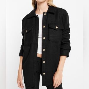 NWT EXPRESS Tweed Novelty Button Oversized Shacket black Medium